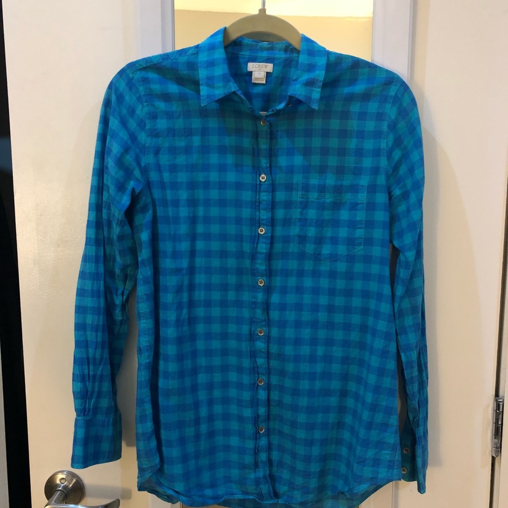 J. Crew checkered blue/teal button up